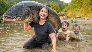 Harvesting Giant Fish Ponds for Market Sales & Cooking Pig Feed Together with My Children