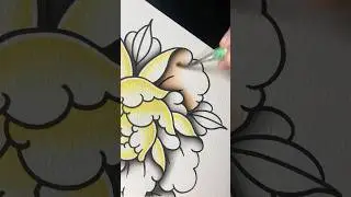 Banana Yellow Peony #shorts #tattooflash #timelapse #paintingprocess #peony