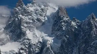 Ski Descent of the 55 degree spine on the Mythical Aiguille du Plan North Face