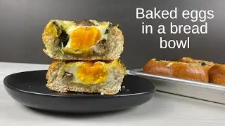 Baked eggs in a bread bowl