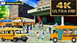 School Bus Uphill Driving  #4K  SCHOOL BUS DRIVING  NMXH1929