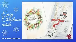 Easy Christmas card ideas| DIY Christmas cards| Snowman in watercolor|Christmas wreath in Watercolor