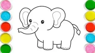 Cute Elephant coloring, painting, drawing for kids let's draw together easy art