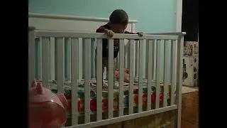 Jack pulling himseelf up and talking to the mirror   laughing at fake sneezing