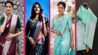 Silver zari bridal saree collection, Beautiful silver border silk saree designs for festive look