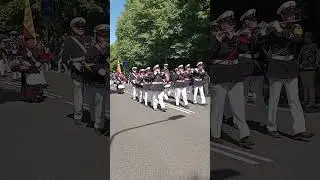 schutterij Sint Michael Doenrade tijdens de optocht op het bondsfeest in Sittard.