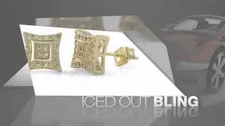 Double Kite M Lemonade CZ Iced Out Earrings