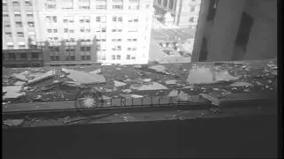 Shattered windows after blasts at an office below the German consulate and Commun...HD Stock Footage