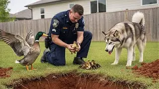 Ducklings Fell Into a Deep Pit &mdash; A Police Officer & Husky&rsquo;s Rescue Shocked Everyone
