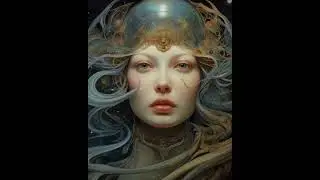 Portrait of a fantastical woman, merging the cosmic colors with the surreal celestial precision