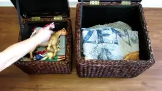 ESHOW Handmade Rattan Bulrush Weave Two Piece Storage Ottomans