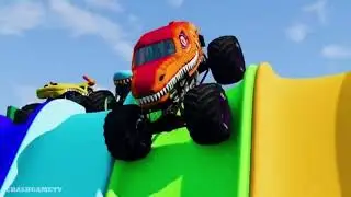 Transport Monster Trucks Car Rescue Train Track with Long Trailer and Slide Color - BeamNG.drive