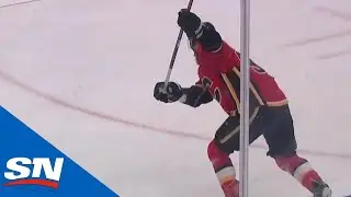 Sam Bennett rockets a one-timer past Anton Khudobin