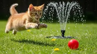 Mama Cat and Kitten Play Together in the Park