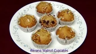Eggless Banana Walnut Chocolate Cup Cake Recipe - PriyasRasoi.com