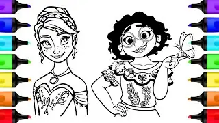 Anna and Mirabel Coloring Pages | Anna Frozen and Mirabel Encanto Disney Coloring Book Pages Art