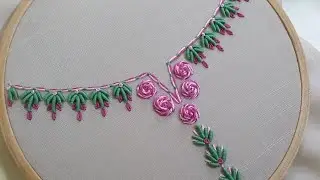 Round neckline  with slit for tops, shirts and blouses, hand embroidery