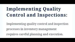 Quality Control Mechanism in Inventory Management