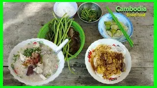 Street food at countryside - Khmer rice noodle and pork porridge - Bati District 2020.