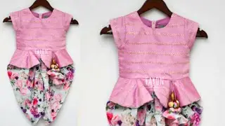 Kids peplum top with dhoti salwar cutting and stitching/3-4 year baby dress cutting & stitching