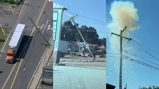 Truck pulls down wires, poles at Cobb Corner in Canton