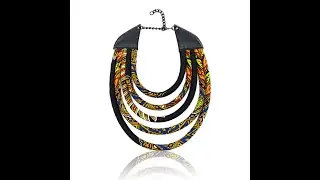 African Dashiki Print Necklace | Black Java fabric Yoruba West African Rope Necklace | Cloth & Cord