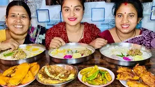 New eating🔥water rice Pantavat egg fry vegetable fry pakora￼ Bharta Pantavat Bengali eating show￼￼