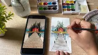 Beautiful Scenery watercolor painting - How to make a bookmark | Easy DIY bookmark for beginners