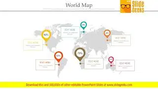 World Map With Text Tags And Percentage Pointers Powerpoint Slides