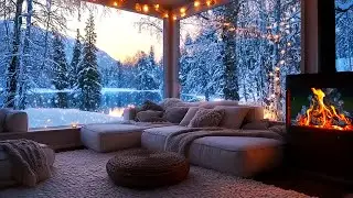 ❄️ Candlelit White Piano Room | Soft Winter Piano & Snowy Night | Calm Focus Meditation