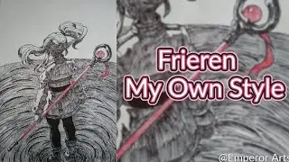 Frieren Inspired Fan Art in Original Style | Hand Drawn Manga Art | Black & White with Red Accents