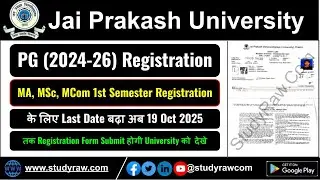 JPU PG 1st Semester Registration 2025 for MA MSc MCom Session 2024 26 Jai Prakash University