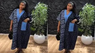 How to cut and sew this stylish trendy bubu gown with V-neck asooke neckline and back strap line