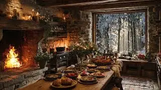 Cozy Winter Kitchen Ambience 🍲❄️ Piano & Cello by the Fireplace for Deep Sleep & Relaxation