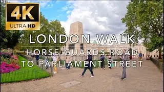 London walk from Horse Guards road to Parliament Street, recorded in October 2023
