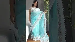 Just Arrival Blue Organza With Fancy Lace border #shorts #fancylatkan #lace #saree