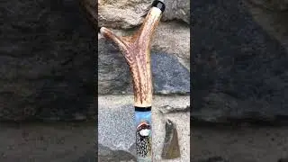 French Partridge - Handpainted Antler Thumbstick