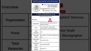 JKSSB Recruitment 2025: Apply Online for 361 Junior Assistant & Steno