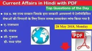 CURRENT AFFAIRS IN HINDI WITH PDF 28 MAY 2018