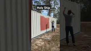 Painting The Shipping Container that Houses our Supplies #shippingcontainers #spraypaint
