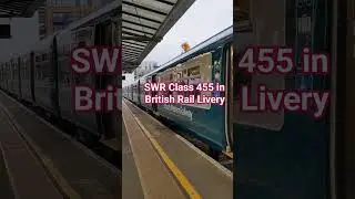 SWR Class 455 in green-blue-white British livery at Guildford (Mon 25th Mar, 2024)