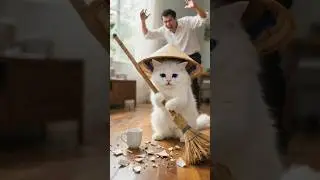 Watch this clumsy kitten in a hat tackle a mess hiccups #clumsykitten #funnykittens