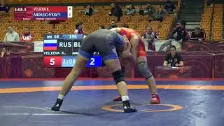 Round 3 WW - 68 kg: K. VELIEVA (RUS) v. Y. ANDREICHYKAV (BLR)