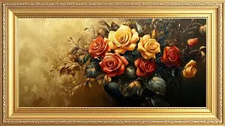 Golden Roses in Bloom: Luxury Floral Oil Painting | 4K Art Screensaver