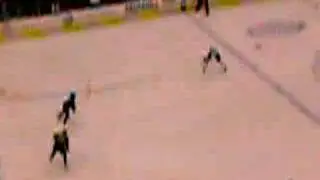 Matt Ohlund hits goal post (shitty camera)