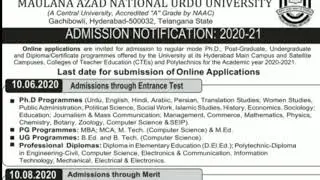 Manuu admission form 2020, manuu admission notification, all courses admission about manuu admission