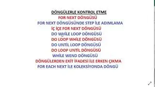 VBA Eğitimi 6 - For Next, For Each, Do While, Do Until, While Wend Döngüleri