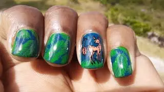 Deer 🦌 in Nature Reverse Stamping Nail Art Tutorial