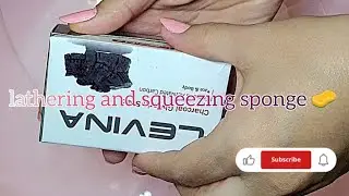 Charcoal Glycerin soap■|Face and body 🧼 LATHERING AND SQUEEZING WITH SPONGE 🧽 🖤