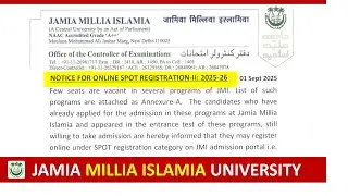 Jamia Spot Admission 2025 Form Arrived | Jamia Millia Islamia University Admission 2025 | JMI Spot